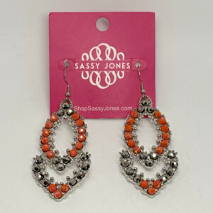 Sassy Jones Malia Glass Dangle Tangerine Stone Silver Tone Hook Drop Earrings